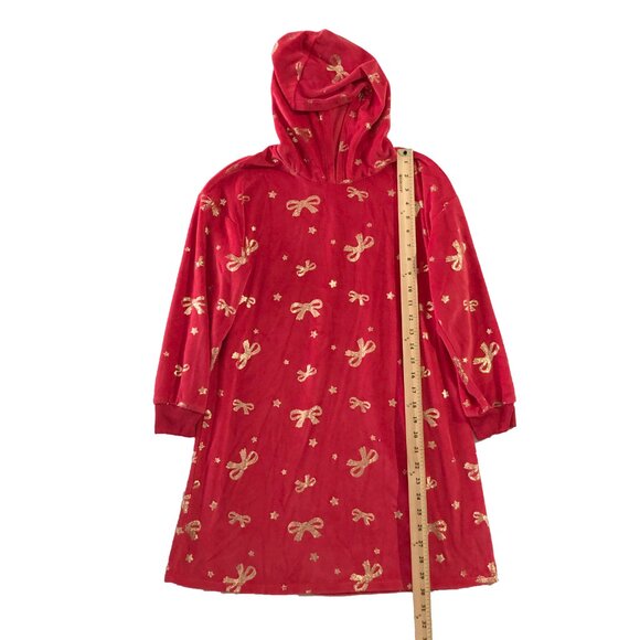 Holiday Time Dress Girls Size L (10-12) Plus Red Gold Bows Hooded Soft Christmas - Picture 3 of 7